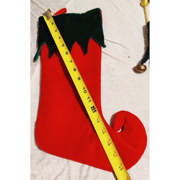 Vtg Lot of 4 Assorted Christmas Stocking - Bells, Elf, Monogram M, Leopard Trim - Picture 11 of 11